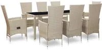 Set da Pranzo da Giardino 9 pz con Cuscini in Polyrattan Beige 46042