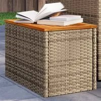 Tavolini Giardino 2pz Beige 55x34x37 Polyrattan Legno Massellocod mxl 110519