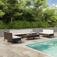 Set Divani da Giardino 10 pz con Cuscini in Polyrattan Marrone cod mxl 37803