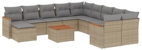 Set divano da giardino 12 pz con cuscini beige misto polyrattan