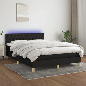 Letto a molle con materasso e led nero 140x200 cm in tessuto