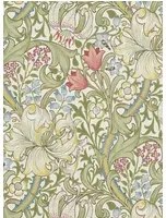 Morris & Co Carta da parati Golden Lily - Green/ Red
