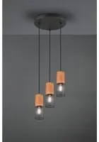 Sospensione Tosh Nero 3xE27 Legno E Gabbia Metallica 28 cm Trio Lighting