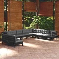 Set Divani da Giardino 10 pz con Cuscini Neri Massello di Pino cod mxl 42528