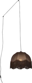 Lampada a sospensione Nera con spina e paralume marrone con interno bianco 31,5 cm - Cavalux
