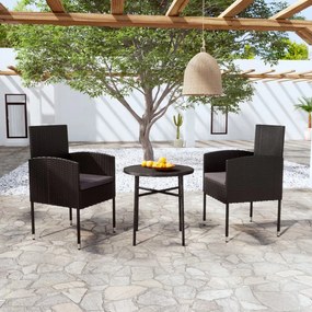 Set Mobili Da Pranzo Per Giardino 3 Pz Polyrattan Nero /