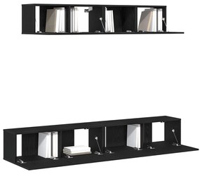 Set di mobile tv a 4 pezzi in legno ingenerizzato nero