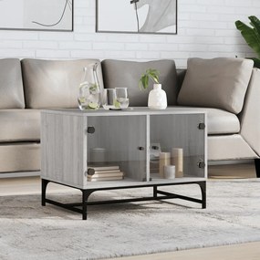 Tavolino Salotto Con Ante İn Vetro Grigio Sonoma 68,5x50x50 Cm /