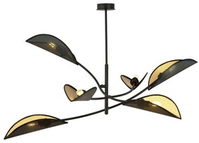 Lampadario a Sospensione in Acciaio e Tessuto LOTUS 6 Nero 6xE14 Colore del corpo Nero e Oro