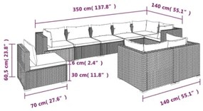 Set Divani da Giardino 9 pz con Cuscini in Polyrattan Grigio