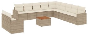 Set divani da giardino 12 pz con cuscini beige in polyrattan