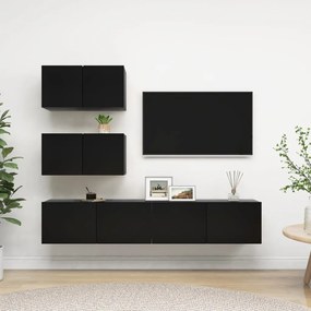 Set Di Mobili Porta Tv 4 Pz Nero İn Legno Multistrato /