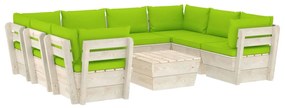 Set Divani da Giardino su Pallet 9 pz con Cuscini Legno Abete