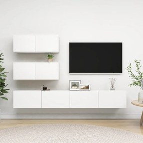 Set Mobili Porta Tv 4 Pz Bianco İn Legno Multistrato /
