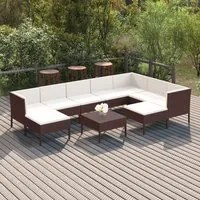 Set Divani da Giardino 10 pz con Cuscini in Polyrattan Marrone 3094435