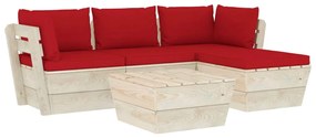 Set Divani da Giardino su Pallet 5 pz con Cuscini Legno Abete