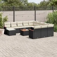 Set Divani da Giardino 13pz con Cuscini Nero in Polyrattan 3258990