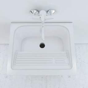 Mobile Lavatoio Bianco Lucido in ceramica 60x50 cm con strofinatoio integrato