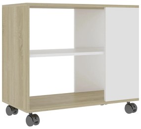 Tavolino bianco e sonoma 70x35x55 cm legno multistrato