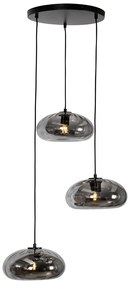 Lampadario Art Déco nero con vetro fumé rotondo 3 luci - Ayesha