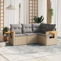 Set Divano da Giardino 4 pz con Cuscini Beige in Polyrattan 3259175