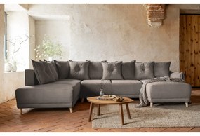 Divano letto angolare in velluto a coste marrone chiaro (angolo sinistro a forma di U) Lazy Lukka - Miuform