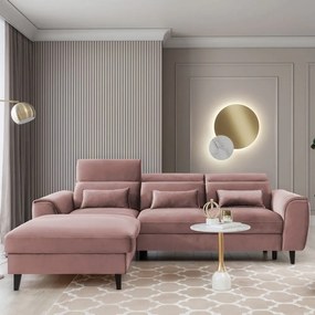 Divano angolare rosa allungabile/con contenitore (con penisola a sinistra/con chaise lounge) e rivestimento in velluto Foble – ELTAP