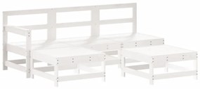 Set Divani da Giardino 5pz con Cuscini in Legno Massello Bianco