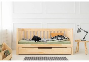 Letto da bambini estraibile di colore naturale con contenitore con rete inclusa 90x200 cm CPP – Adeko