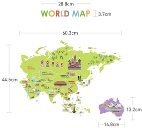 Adesivo per bambini per muro 120x150 cm Giant World Map – Ambiance