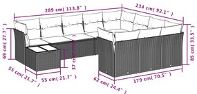 Set divani da giardino 11 pz con cuscini in polyrattan grigio