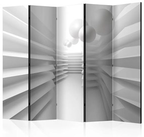 Paravento Labirinto bianco II (5 pezzi) - un percorso tra forme astratte