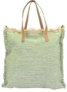 Borsa tessuto verde azzurro con manici noce cm48h50/70x1