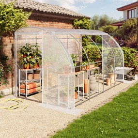 TOOLPORT Serra tunnel addossata 2x4m, telo in PE, bianco - (9033)