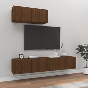 Set mobili porta tv 3 pz rovere marrone in legno multistrato