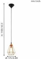 Lampada a Sospensione in Rame Metallo E27 Lampadario Vintage Led Tarbes EGLO Dimensioni: 175 mm