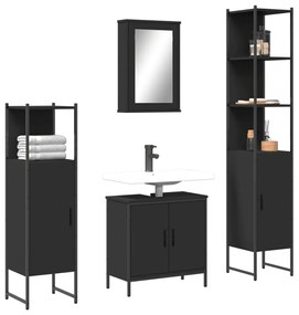 Set Mobili Da Bagno 4 Pz Nero İn Legno Multistrato /