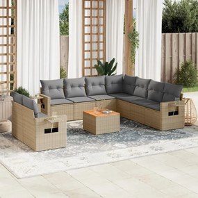 Set divano da giardino 10 pz con cuscini beige misto polyrattan