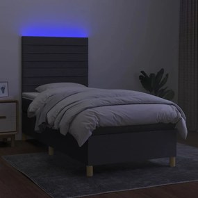 Letto a molle materasso e led grigio scuro 100x200cm in tessuto