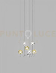 Puppet sospensione 6p multicolore 2 cromo lucido 6 luci attacco g9