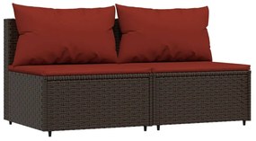 Divani centrali da giardino con cuscini 2pz polyrattan marrone