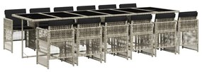 Set da pranzo da giardino 13pz con cuscini grigio in polyrattan