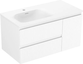 Mexen Rivel armadietto da bagno 90 cm con lavabo Vela sinistro, 2S, 1D, scanalato, bianco opaco - 91A23-09047-3-BBFFF01-W23L01