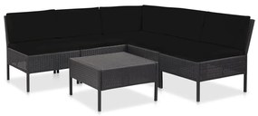 Set Divani da Giardino 6 pz con Cuscini in Polyrattan Nero