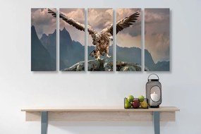 Quadri 5 pezzi – Aquila con ali spiegate sopra le montagne