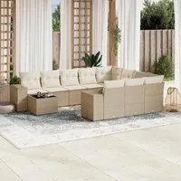 Set Divani da Giardino 11 pz con Cuscini Beige in Polyrattan 3223127