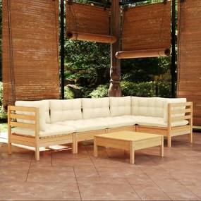 Set divani da giardino 6 pz con cuscini crema in massello di pino