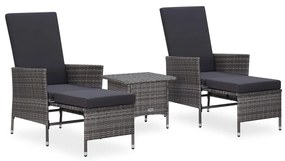 Set divani da giardino 3 pz con cuscini in polyrattan grigio