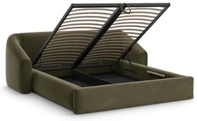 Letto matrimoniale imbottito verde con contenitore con rete inclusa 200x200 cm Campi – Cosmopolitan Design