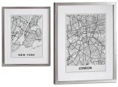 Quadro Londra New York Argentato Legno Vetro (43 x 3 x 53 cm)